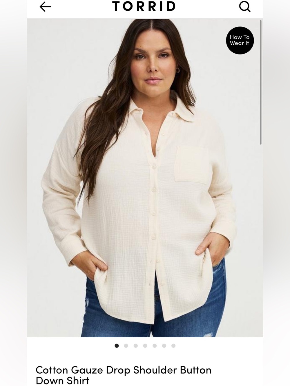 NWT Torrid Size 00 Cream Cotton Gauze Drop Shoulder Button-Down Shirt